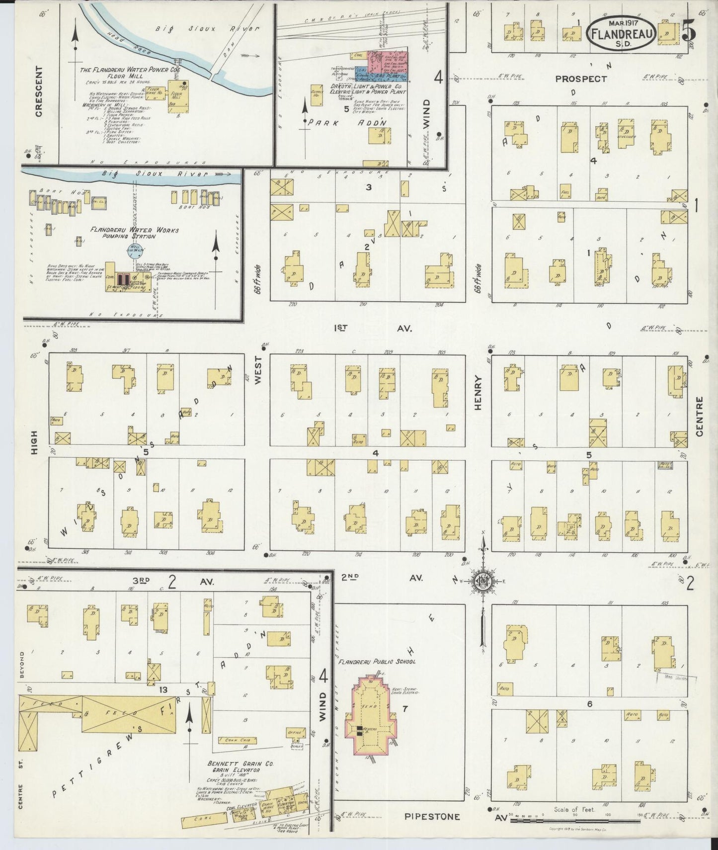 Sanborn Fire Insurance Map from Flandreau, Moody County, South Dakota (1917), Sheet #0005 - Complete Map Set gallery image, historic Sanborn map, vintage wall art, South Dakota South Dakota