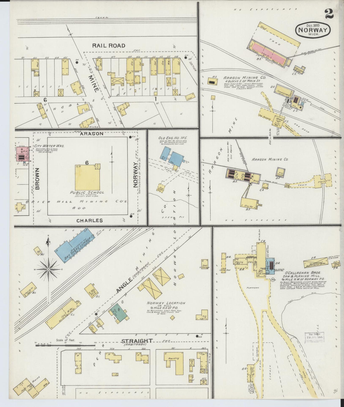 Sanborn Fire Insurance Map from Norway, Dickinson County, Michigan (1893), Sheet #0002 - Historic Sanborn Fire Insurance Map Print, vintage old map wall art, antique decor, genealogy gift, Michigan Michigan map