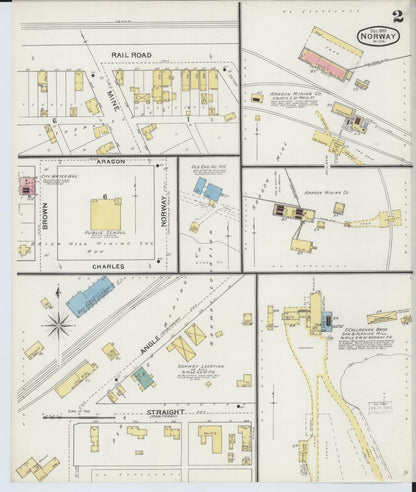 Sanborn Fire Insurance Map from Norway, Dickinson County, Michigan (1893), Sheet #0002 - Historic Sanborn Fire Insurance Map Print, vintage old map wall art, antique decor, genealogy gift, Michigan Michigan map