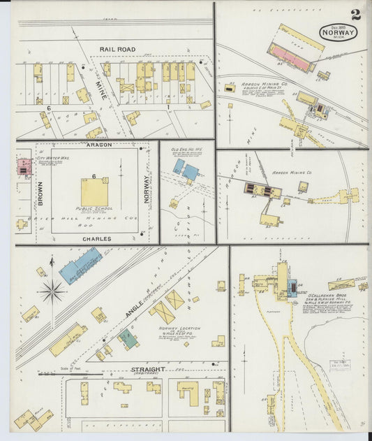 Sanborn Fire Insurance Map from Norway, Dickinson County, Michigan (1893), Sheet #0002 - Historic Sanborn Fire Insurance Map Print, vintage old map wall art, antique decor, genealogy gift, Michigan Michigan map