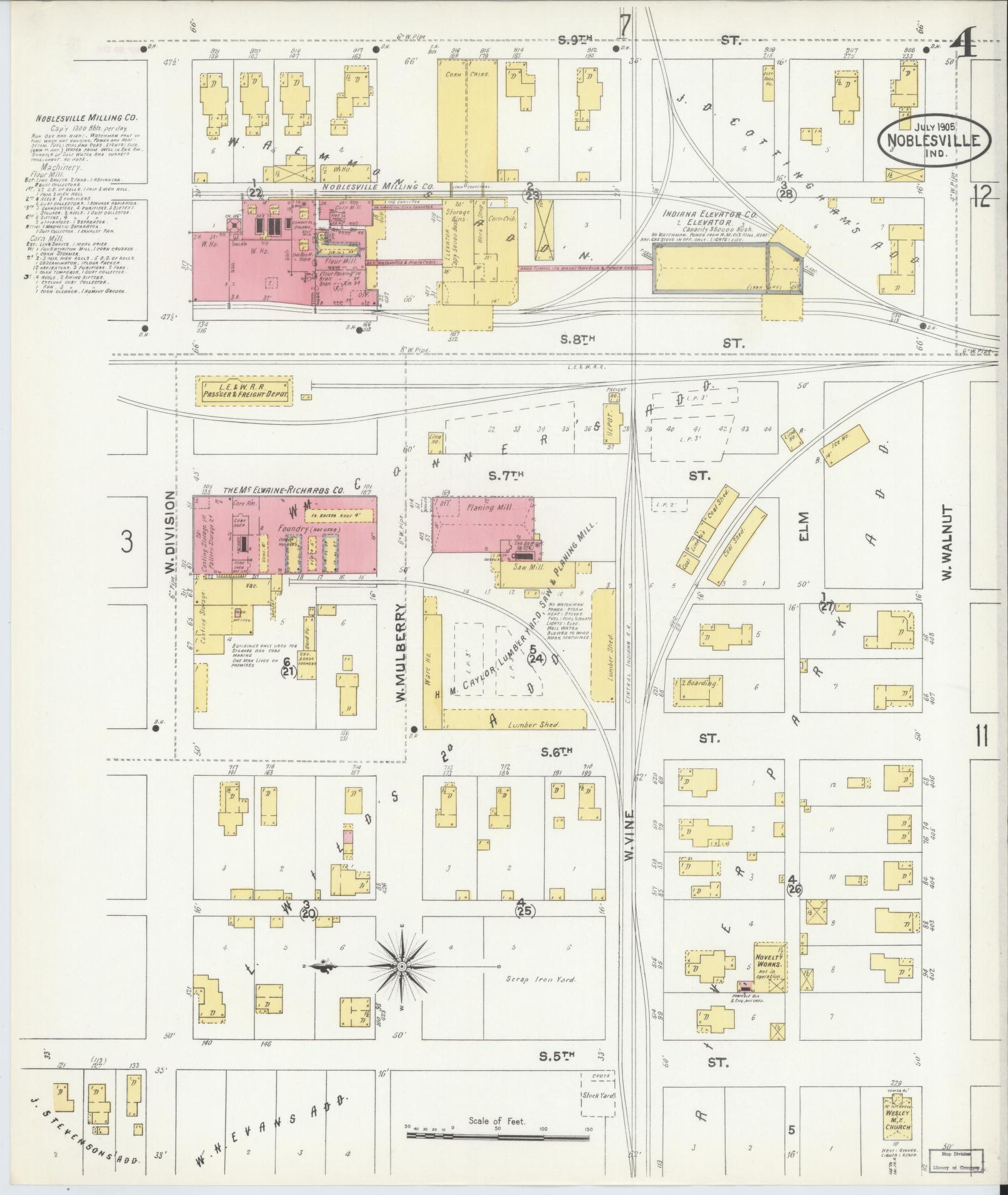 Sanborn Fire Insurance Map from Noblesville, Hamilton County, Indiana (1905), Sheet #0004 - Complete Map Set gallery image, historic Sanborn map, vintage wall art, Indiana Indiana