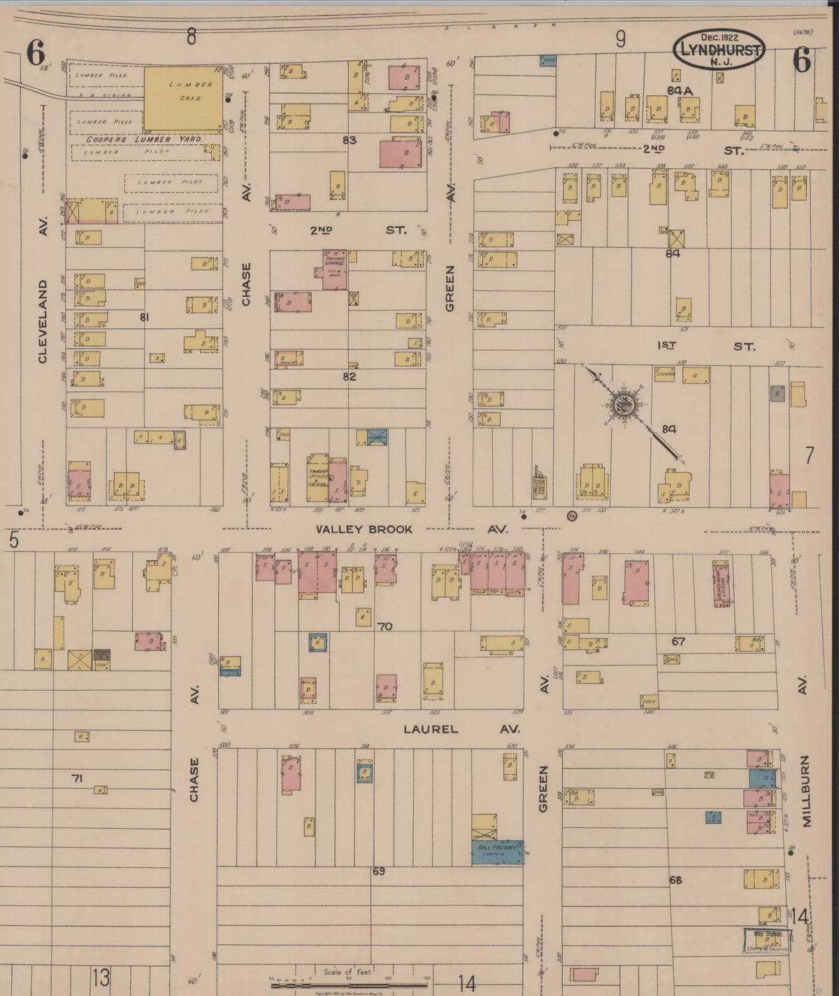 Sanborn Fire Insurance Map from Lyndhurst, Bergen County, New Jersey (1922), Sheet #0006 - Complete Map Set gallery image, historic Sanborn map, vintage wall art, New Jersey New Jersey