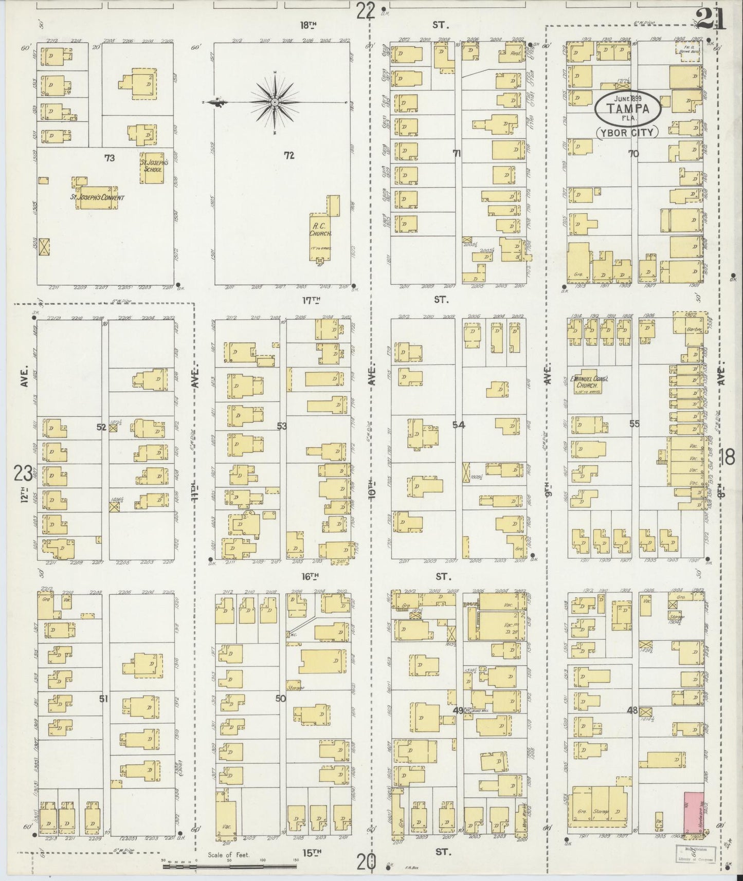 Sanborn Fire Insurance Map from Tampa, Hillsborough County, Florida (1899), Sheet #0021 - Historic Sanborn Fire Insurance Map Print, vintage old map wall art, antique decor, genealogy gift, Florida Florida map