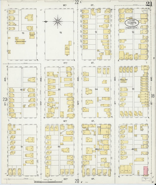 Sanborn Fire Insurance Map from Tampa, Hillsborough County, Florida (1899), Sheet #0021 - Historic Sanborn Fire Insurance Map Print, vintage old map wall art, antique decor, genealogy gift, Florida Florida map
