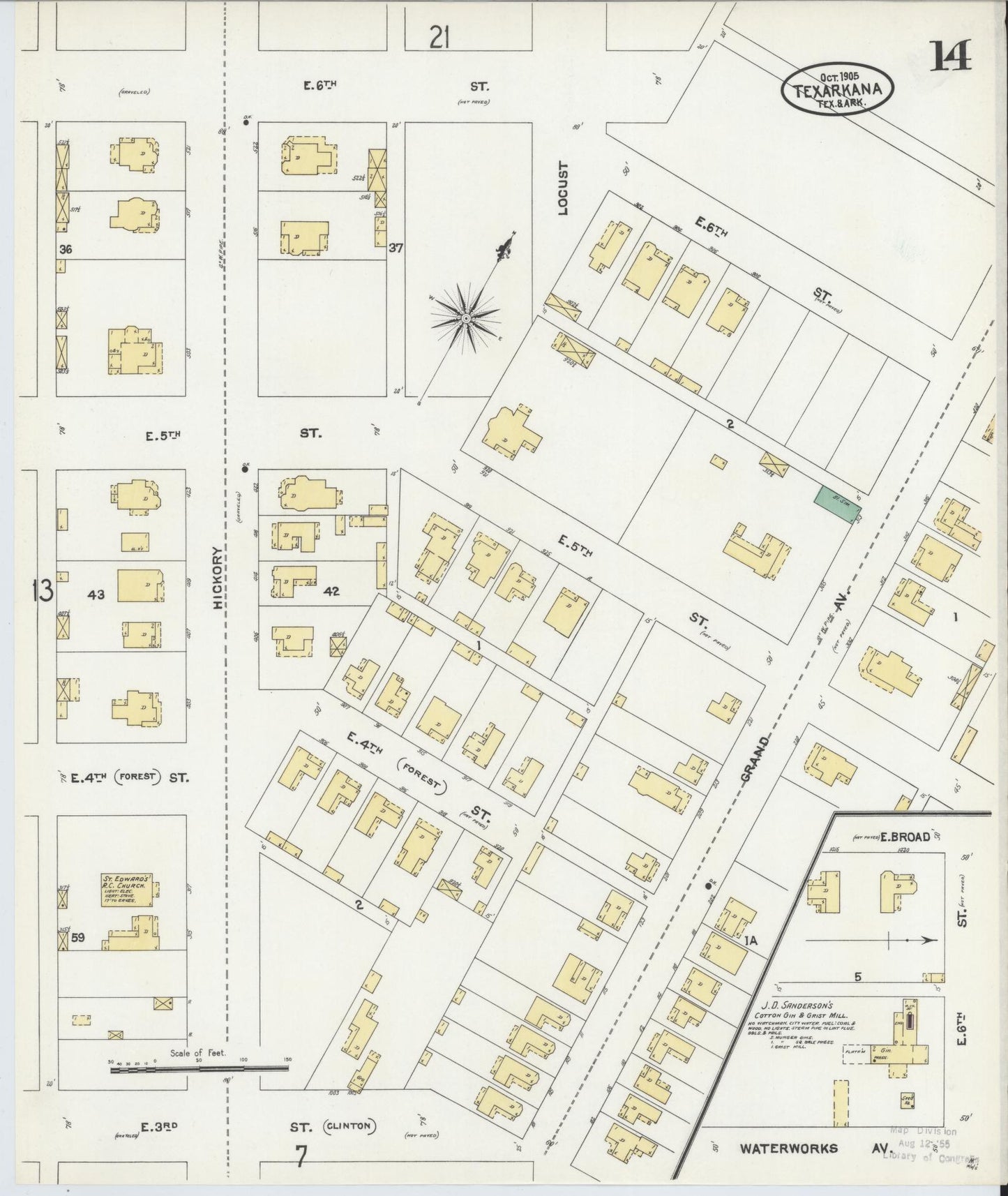 Sanborn Fire Insurance Map from Texarkana, Bowie County, Texas (1905), Sheet #0014 - Complete Map Set gallery image, historic Sanborn map, vintage wall art, Texas Texas