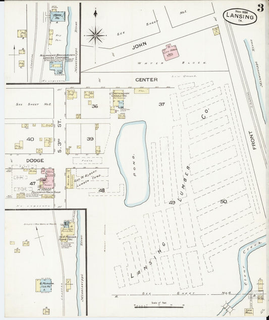Sanborn Fire Insurance Map from Lansing, Allamakee County, Iowa (1886), Sheet #0003 - Historic Sanborn Fire Insurance Map Print, vintage old map wall art