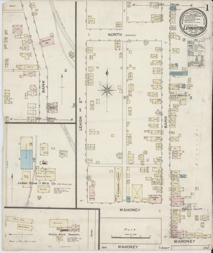 Sanborn Fire Insurance Map from Lehighton, Carbon County, Pennsylvania (1887), Sheet #0001 - Historic Sanborn Fire Insurance Map Print, vintage old map wall art, antique decor, genealogy gift, Pennsylvania Pennsylvania map