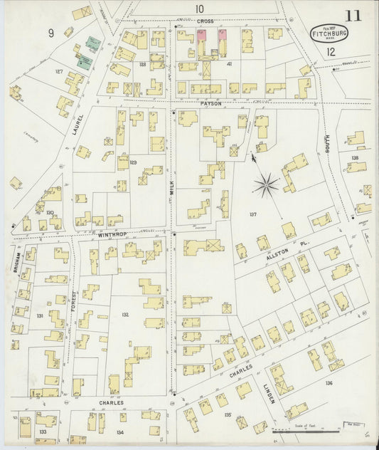Sanborn Fire Insurance Map from Fitchburg, Worcester County, Massachusetts (1897), Sheet #0011 - Historic Sanborn Fire Insurance Map Print, vintage old map wall art, antique decor, genealogy gift, Massachusetts Massachusetts map