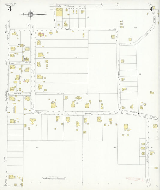 Sanborn Fire Insurance Map from Lumpkin, Stewart County, Georgia (1933), Sheet #0004 - Historic Sanborn Fire Insurance Map Print, vintage old map wall art, antique decor, genealogy gift, Georgia Georgia map