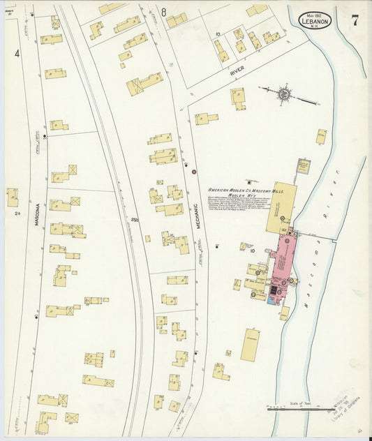 Sanborn Fire Insurance Map from Lebanon, Grafton County, New Hampshire (1912), Sheet #0007 - Historic Sanborn Fire Insurance Map Print, vintage old map wall art, antique decor, genealogy gift, New Hampshire New Hampshire map