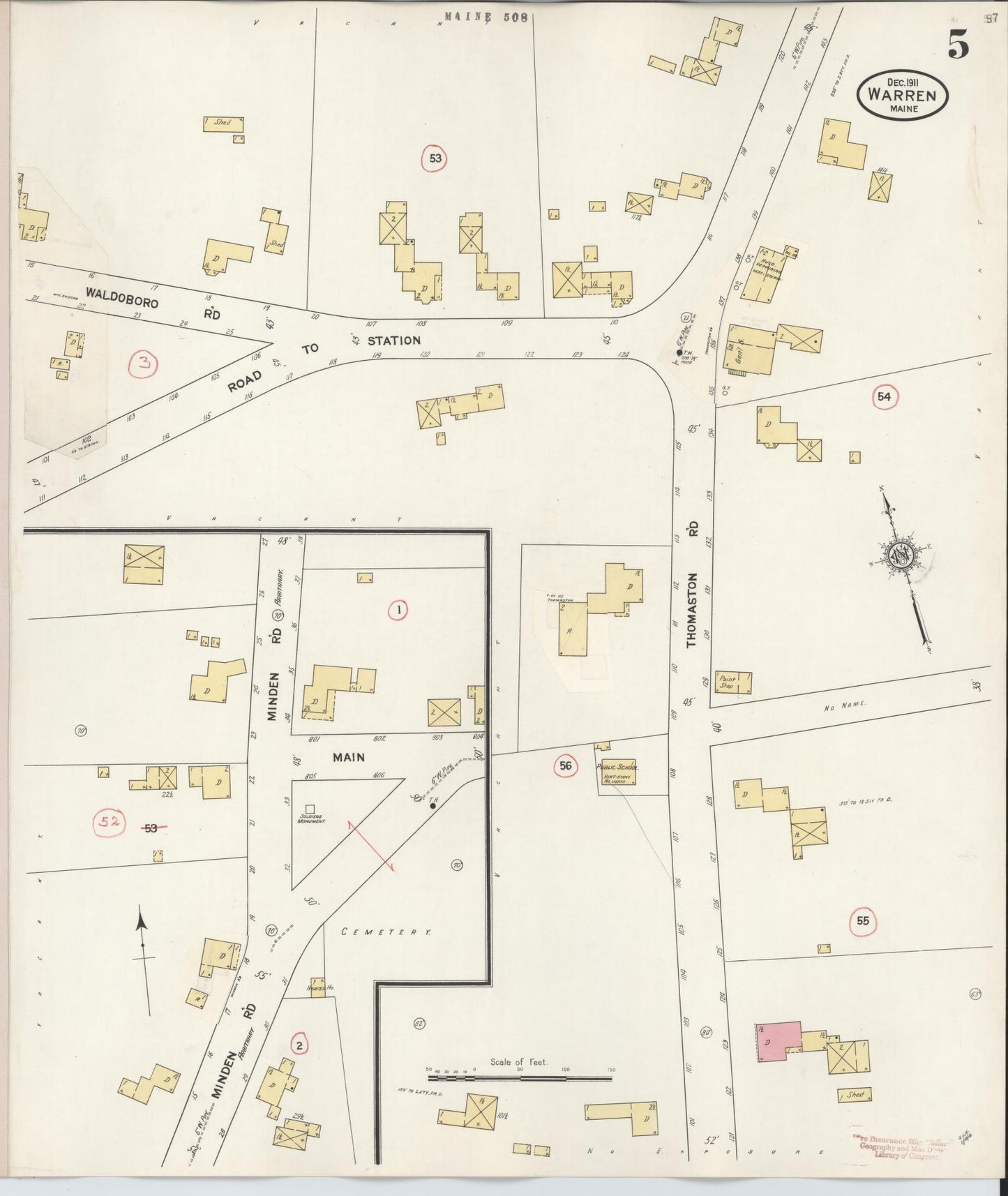 Sanborn Fire Insurance Map from Warren, Knox County, Maine (1927), Sheet #0005 - Historic Sanborn Fire Insurance Map Print, vintage old map wall art, antique decor, genealogy gift, Maine Maine map