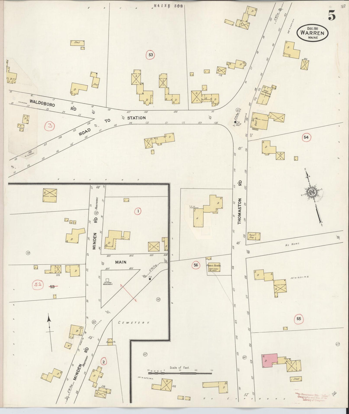 Sanborn Fire Insurance Map from Warren, Knox County, Maine (1927), Sheet #0005 - Historic Sanborn Fire Insurance Map Print, vintage old map wall art, antique decor, genealogy gift, Maine Maine map