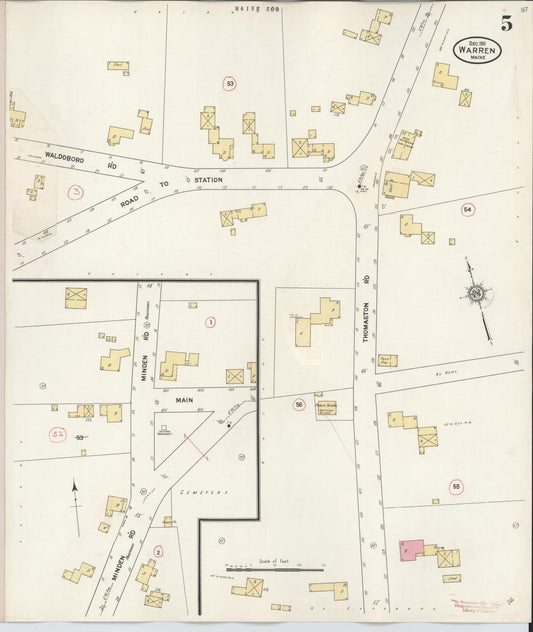 Sanborn Fire Insurance Map from Warren, Knox County, Maine (1927), Sheet #0005 - Historic Sanborn Fire Insurance Map Print, vintage old map wall art, antique decor, genealogy gift, Maine Maine map