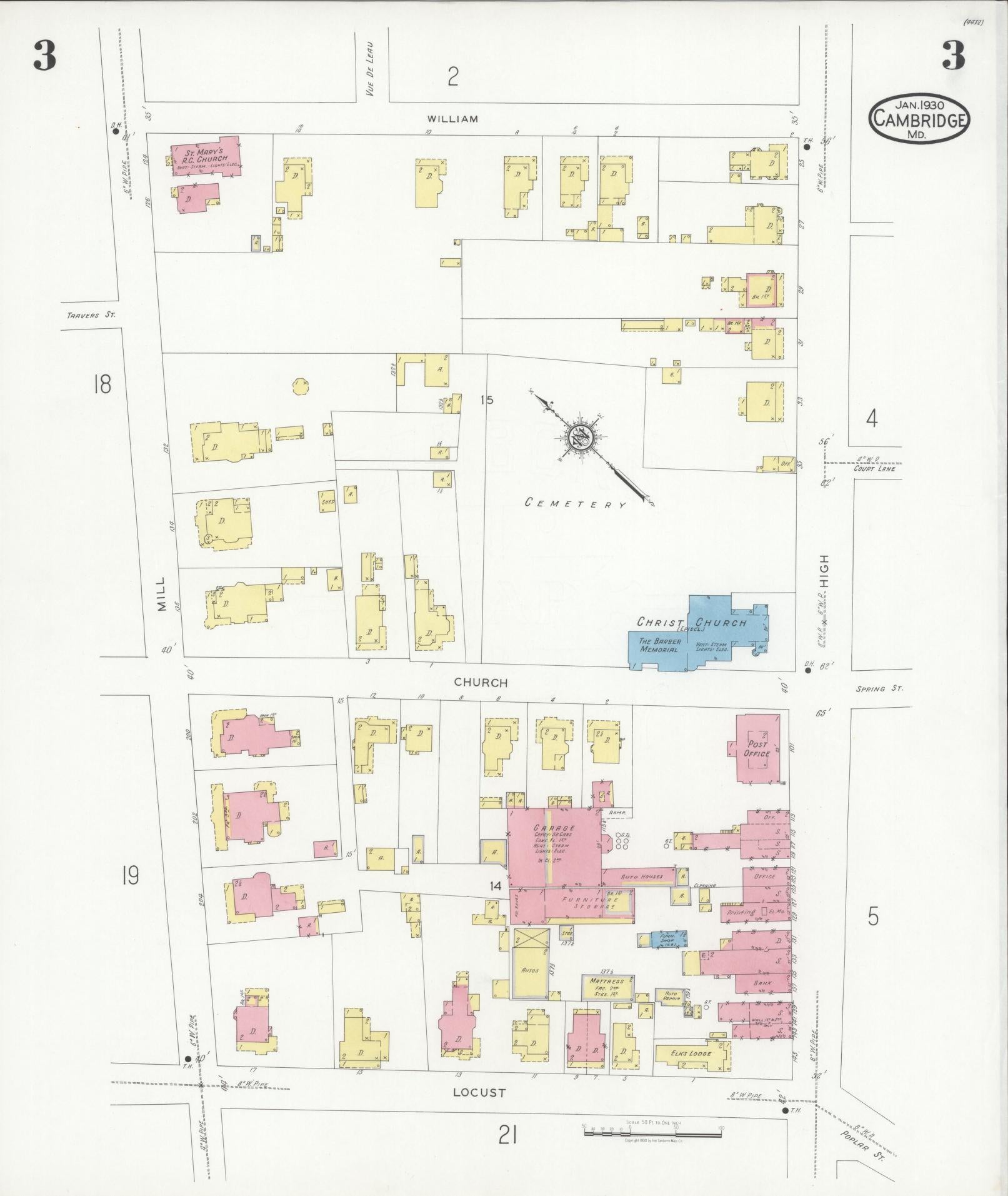 Sanborn Fire Insurance Map from Cambridge, Dorchester County, Maryland (1930), Sheet #0003 - Complete Map Set gallery image, historic Sanborn map, vintage wall art, Maryland Maryland