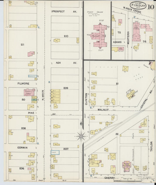 Sanborn Fire Insurance Map from Findlay, Hancock County, Ohio (1890), Sheet #0010 - Historic Sanborn Fire Insurance Map Print, vintage old map wall art, antique decor, genealogy gift, Ohio Ohio map