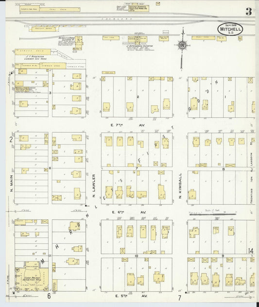 Sanborn Fire Insurance Map from Mitchell, Davison County, South Dakota (1909), Sheet #0003 - Historic Sanborn Fire Insurance Map Print, vintage old map wall art, antique decor, genealogy gift, South Dakota South Dakota map