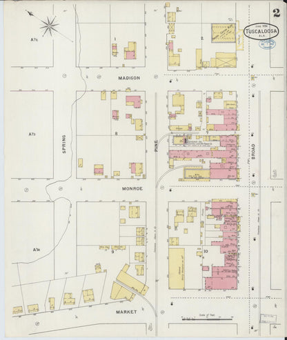 Sanborn Fire Insurance Map from Tuscaloosa, Tuscaloosa County, Alabama (1894), Sheet #0002 - Complete Map Set gallery image, historic Sanborn map, vintage wall art, Alabama Alabama