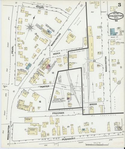 Sanborn Fire Insurance Map from Stoughton, Norfolk County, Massachusetts (1891), Sheet #0003 - Historic Sanborn Fire Insurance Map Print, vintage old map wall art, antique decor, genealogy gift, Massachusetts Massachusetts map
