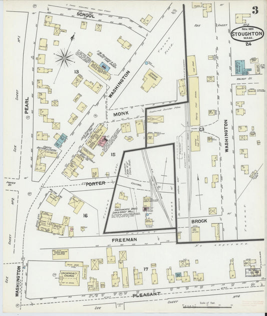 Sanborn Fire Insurance Map from Stoughton, Norfolk County, Massachusetts (1891), Sheet #0003 - Historic Sanborn Fire Insurance Map Print, vintage old map wall art, antique decor, genealogy gift, Massachusetts Massachusetts map