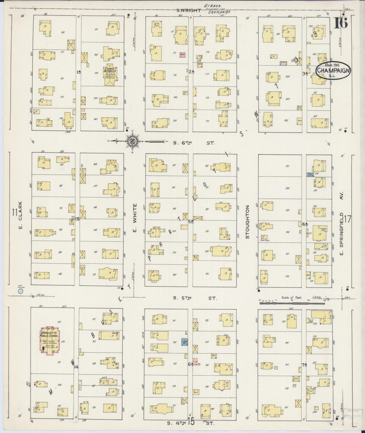 Sanborn Fire Insurance Map from Champaign, Champaign County, Illinois (1915), Sheet #0016 - Complete Map Set gallery image, historic Sanborn map, vintage wall art, Illinois Illinois