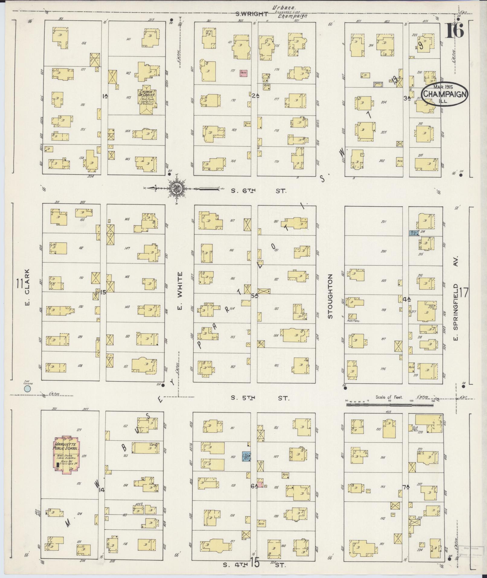 Sanborn Fire Insurance Map from Champaign, Champaign County, Illinois (1915), Sheet #0016 - Complete Map Set gallery image, historic Sanborn map, vintage wall art, Illinois Illinois
