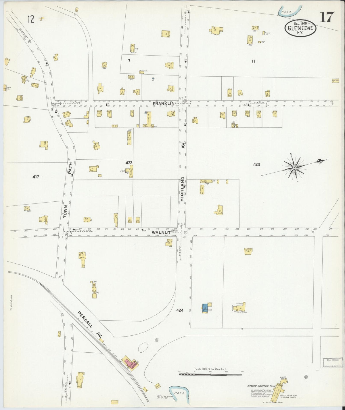 Sanborn Fire Insurance Map from Glen Cove, Nassau County, New York (1908), Sheet #0017 - Historic Sanborn Fire Insurance Map Print, vintage old map wall art, antique decor, genealogy gift, New York New York map