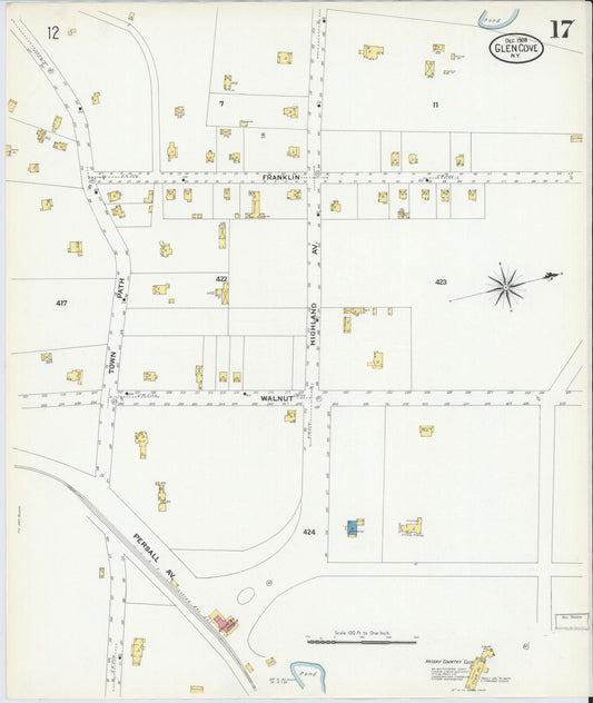 Sanborn Fire Insurance Map from Glen Cove, Nassau County, New York (1908), Sheet #0017 - Historic Sanborn Fire Insurance Map Print, vintage old map wall art, antique decor, genealogy gift, New York New York map