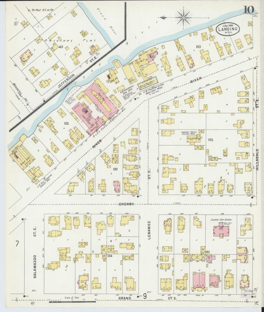 Sanborn Fire Insurance Map from Lansing, Ingham County, Michigan (1898), Sheet #0010 - Historic Sanborn Fire Insurance Map Print, vintage old map wall art, antique decor, genealogy gift, Michigan Michigan map