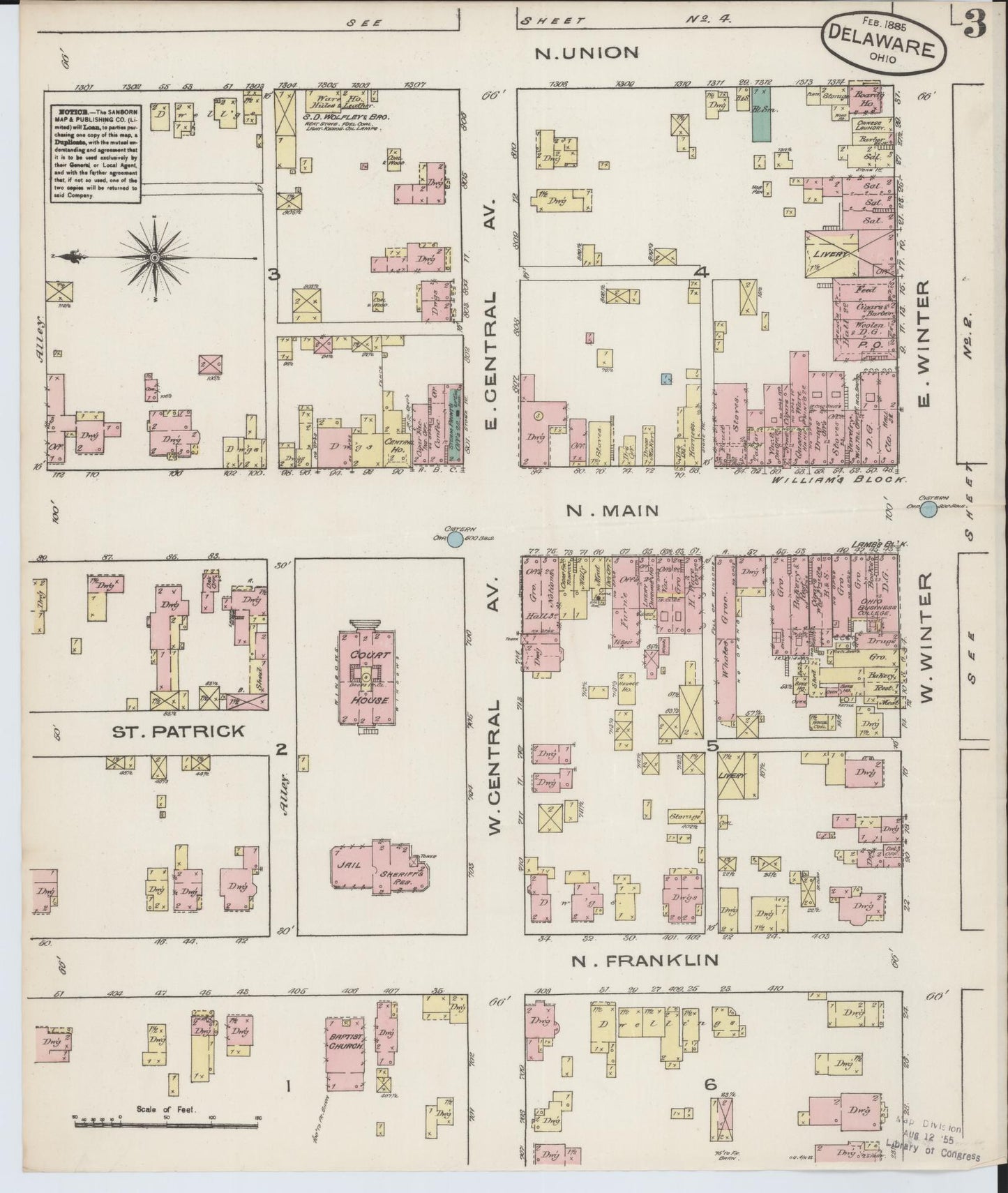 Sanborn Fire Insurance Map from Delaware, Delaware County, Ohio (1885), Sheet #0003 - Complete Map Set gallery image, historic Sanborn map, vintage wall art, Ohio Ohio