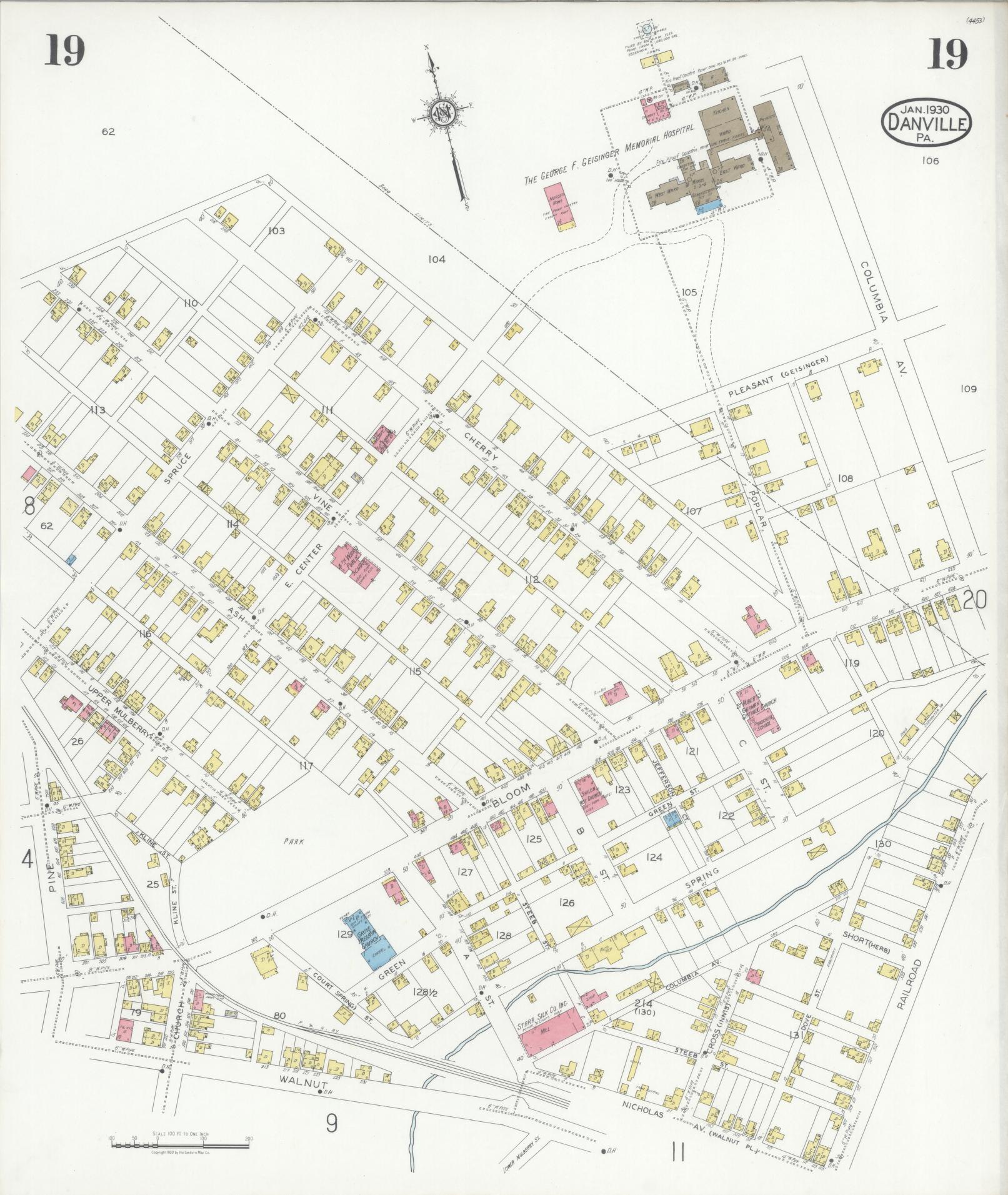 Sanborn Fire Insurance Map from Danville, Montour County, Pennsylvania (1930), Sheet #0019 - Historic Sanborn Fire Insurance Map Print, vintage old map wall art, antique decor, genealogy gift, Pennsylvania Pennsylvania map