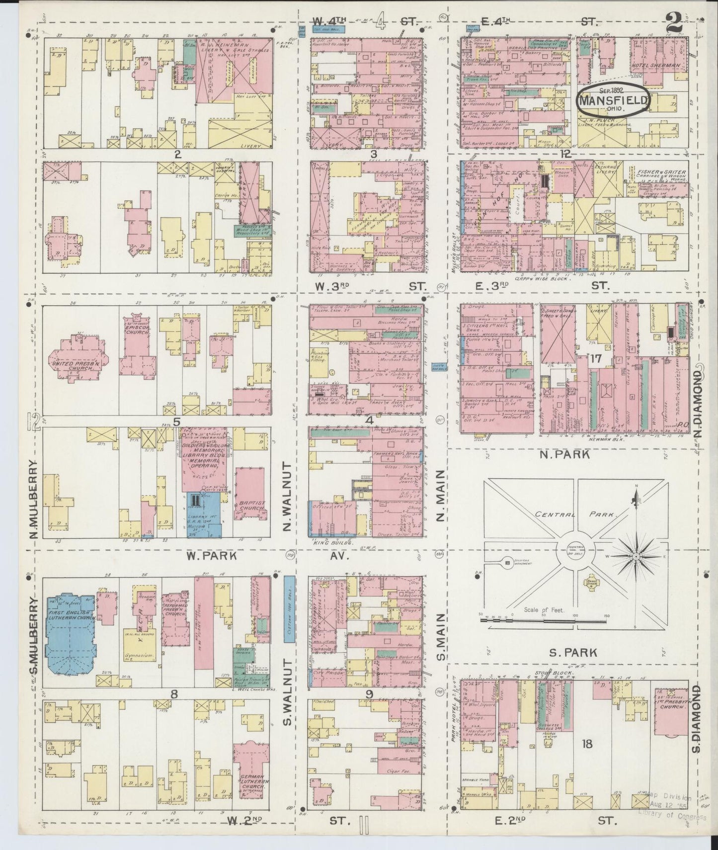 Sanborn Fire Insurance Map from Mansfield, Richland County, Ohio (1892), Sheet #0002 - Historic Sanborn Fire Insurance Map Print, vintage old map wall art, antique decor, genealogy gift, Ohio Ohio map