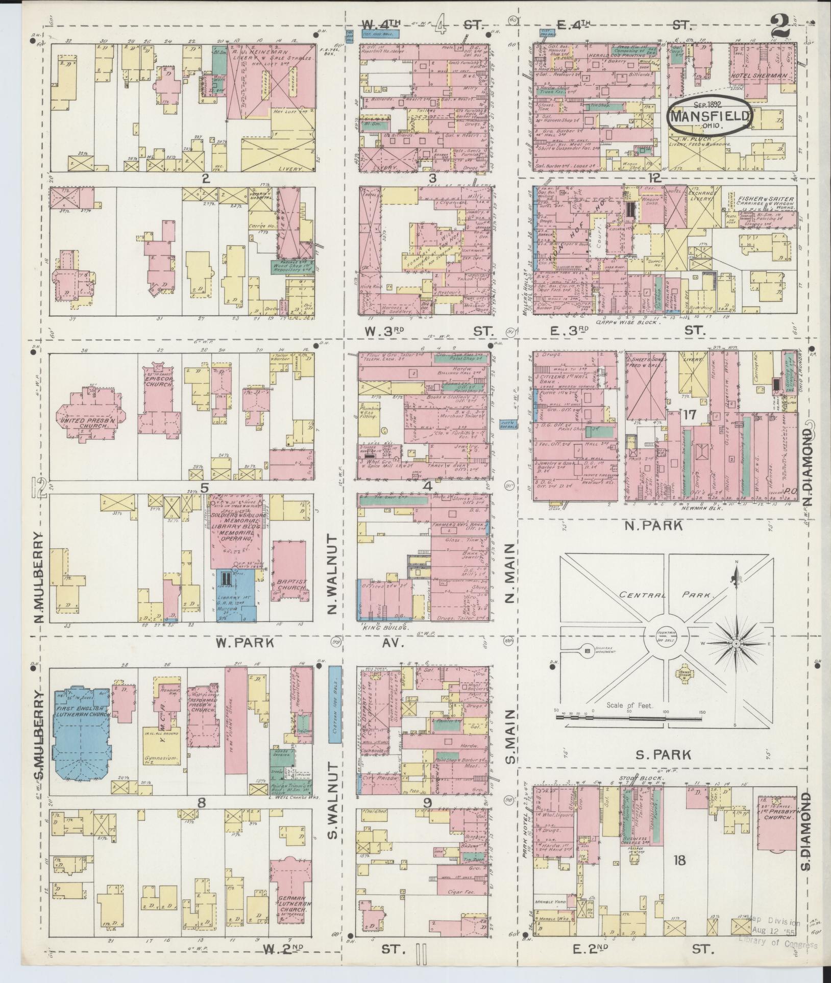Sanborn Fire Insurance Map from Mansfield, Richland County, Ohio (1892), Sheet #0002 - Historic Sanborn Fire Insurance Map Print, vintage old map wall art, antique decor, genealogy gift, Ohio Ohio map