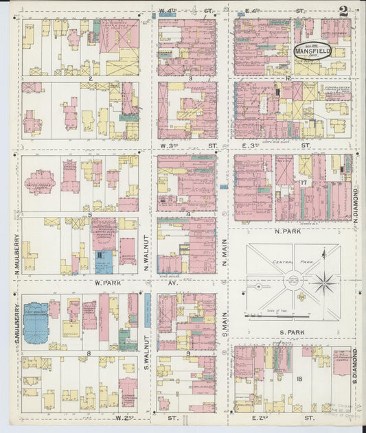 Sanborn Fire Insurance Map from Mansfield, Richland County, Ohio (1892), Sheet #0002 - Historic Sanborn Fire Insurance Map Print, vintage old map wall art, antique decor, genealogy gift, Ohio Ohio map