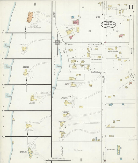 Sanborn Fire Insurance Map from Lake Geneva, Walworth County, Wisconsin (1912), Sheet #0011 - Historic Sanborn Fire Insurance Map Print, vintage old map wall art, antique decor, genealogy gift, Wisconsin Wisconsin map