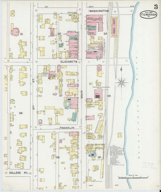 Sanborn Fire Insurance Map from Towanda, Bradford County, Pennsylvania (1892), Sheet #0003 - Historic Sanborn Fire Insurance Map Print, vintage old map wall art, antique decor, genealogy gift, Pennsylvania Pennsylvania map