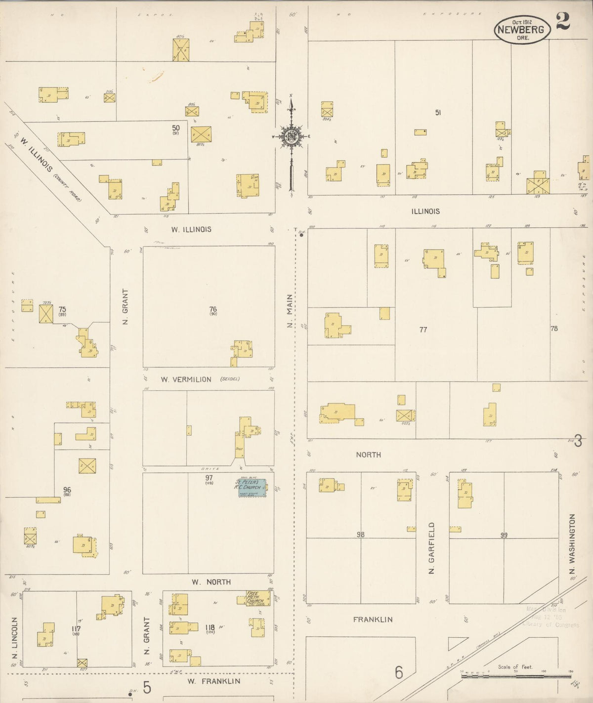 Sanborn Fire Insurance Map from Newberg, Yamhill County, Oregon (1912), Sheet #0002 - Historic Sanborn Fire Insurance Map Print, vintage old map wall art, antique decor, genealogy gift, Oregon Oregon map