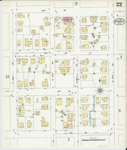 Sanborn Fire Insurance Map from Meridian, Lauderdale County, Mississippi (1906), Sheet #0022 - Complete Map Set gallery image, historic Sanborn map, vintage wall art, Mississippi Mississippi