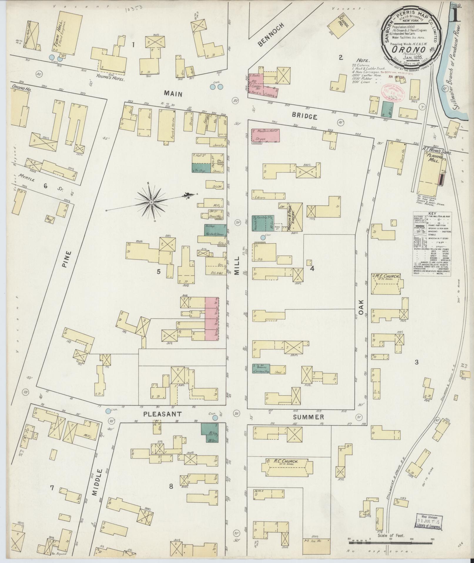 Sanborn Fire Insurance Map from Orono, Penobscot County, Maine. (1895) – Historic Sanborn Fire Insurance Map Print