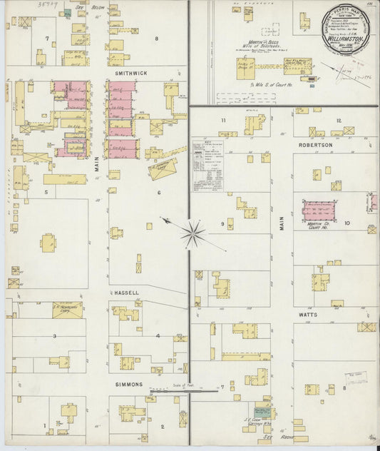 Sanborn Fire Insurance Map from Williamston, Martin County, North Carolina (1896), Sheet #0001 - Historic Sanborn Fire Insurance Map Print, vintage old map wall art, antique decor, genealogy gift, North Carolina North Carolina map