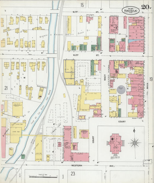 Sanborn Fire Insurance Map from Fond du Lac, Fond du Lac County, Wisconsin (1902), Sheet #0020 - Historic Sanborn Fire Insurance Map Print, vintage old map wall art, antique decor, genealogy gift, Wisconsin Wisconsin map