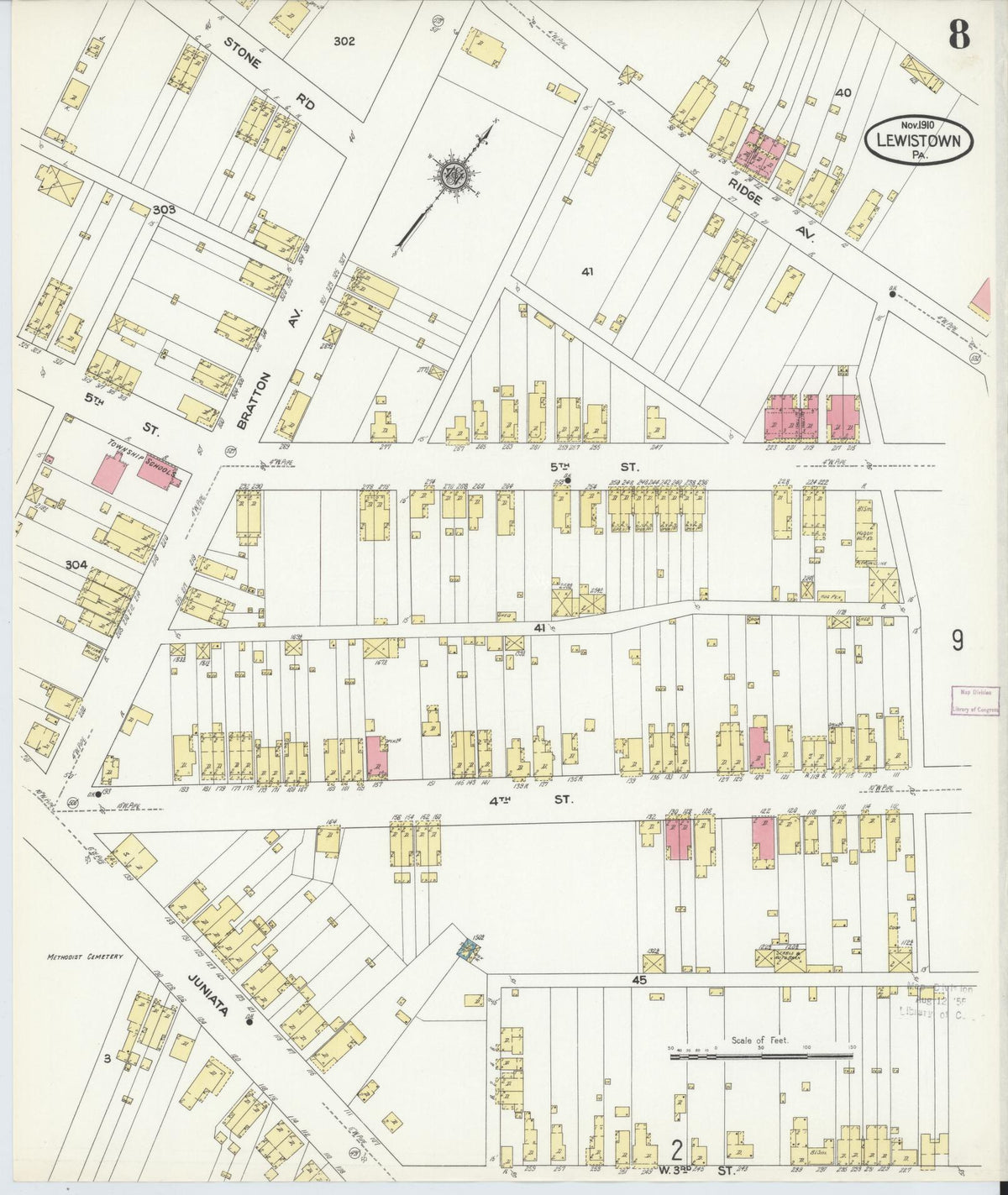 Sanborn Fire Insurance Map from Lewistown, Mifflin County, Pennsylvania (1910), Sheet #0008 - Complete Map Set gallery image, historic Sanborn map, vintage wall art, Pennsylvania Pennsylvania