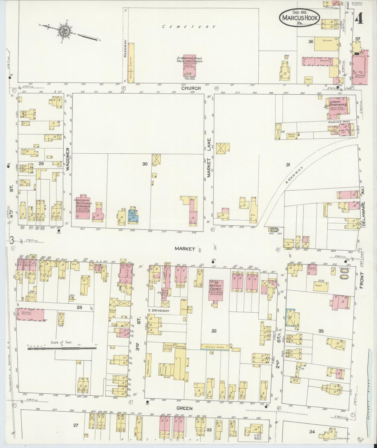 Sanborn Fire Insurance Map from Marcus Hook, Chester County, Pennsylvania (1912), Sheet #0004 - Complete Map Set gallery image, historic Sanborn map, vintage wall art, Pennsylvania Pennsylvania