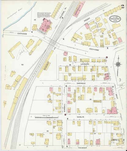 Sanborn Fire Insurance Map from Chicopee, Hampden County, Massachusetts (1910), Sheet #0002 - Historic Sanborn Fire Insurance Map Print, vintage old map wall art, antique decor, genealogy gift, Massachusetts Massachusetts map