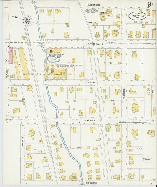 Sanborn Fire Insurance Map from Greenville, Hunt County, Texas (1898), Sheet #0009 - Historic Sanborn Fire Insurance Map Print, vintage old map wall art, antique decor, genealogy gift, Texas Texas map