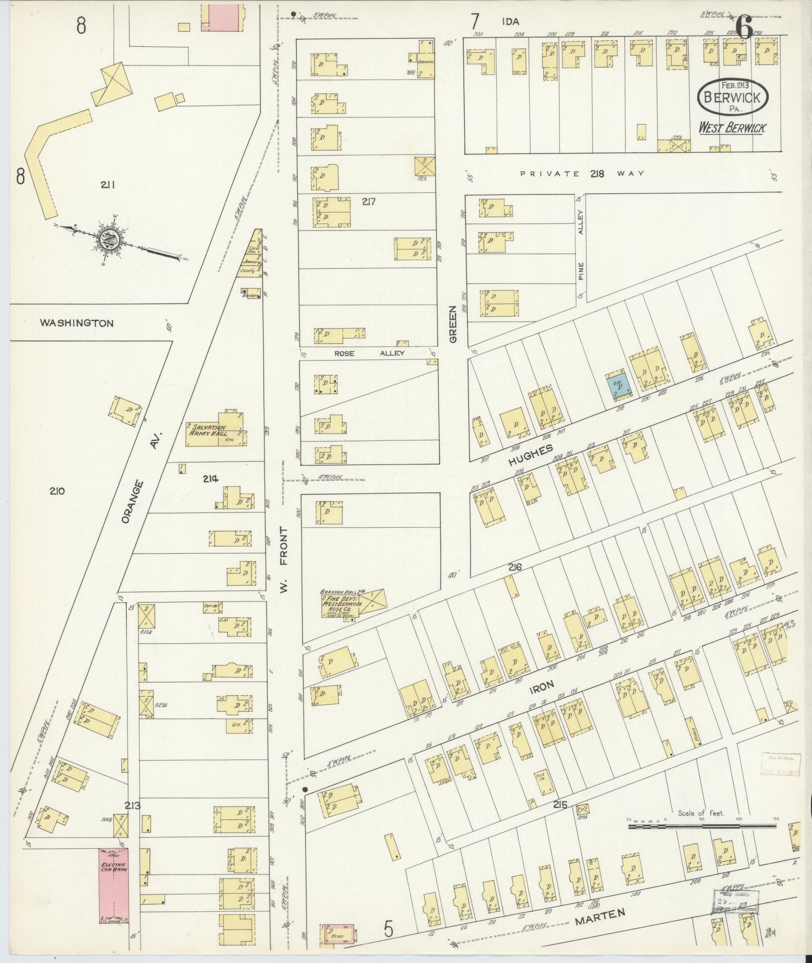 Sanborn Fire Insurance Map from Berwick, Columbia County, Pennsylvania (1913), Sheet #0006 - Historic Sanborn Fire Insurance Map Print, vintage old map wall art, antique decor, genealogy gift, Pennsylvania Pennsylvania map