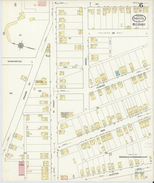 Sanborn Fire Insurance Map from Berwick, Columbia County, Pennsylvania (1913), Sheet #0006 - Historic Sanborn Fire Insurance Map Print, vintage old map wall art, antique decor, genealogy gift, Pennsylvania Pennsylvania map