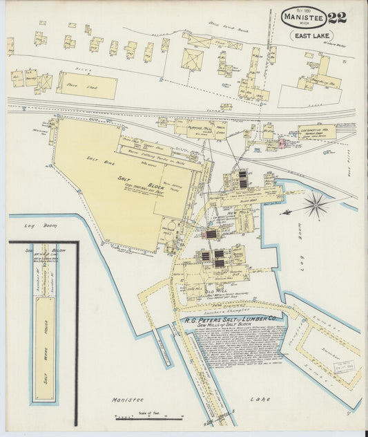 Sanborn Fire Insurance Map from Manistee, Manistee County, Michigan (1890), Sheet #0022 - Historic Sanborn Fire Insurance Map Print, vintage old map wall art, antique decor, genealogy gift, Michigan Michigan map