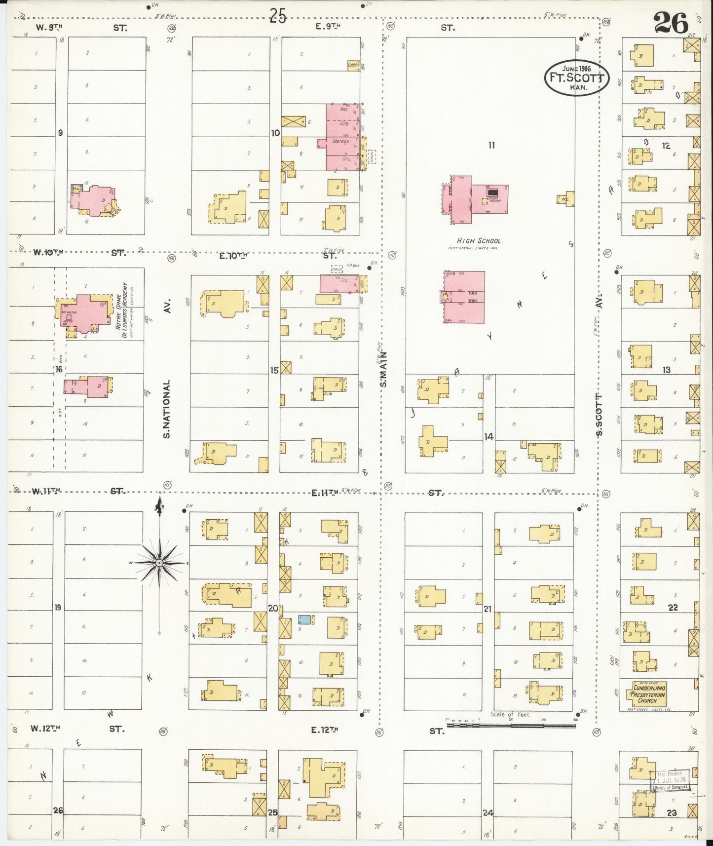 Sanborn Fire Insurance Map from Fort Scott, Bourbon County, Kansas (1906), Sheet #0026 - Complete Map Set gallery image, historic Sanborn map, vintage wall art, Kansas Kansas