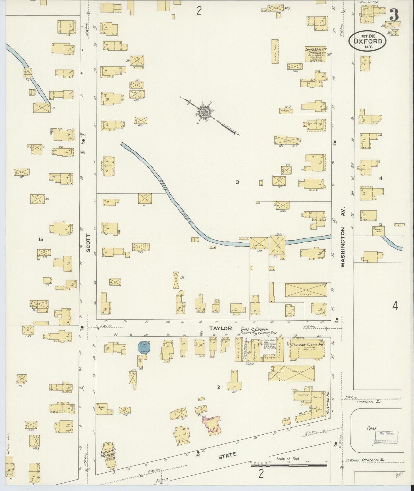 Sanborn Fire Insurance Map from Oxford, Chenango County, New York (1910), Sheet #0003 - Complete Map Set gallery image, historic Sanborn map, vintage wall art, New York New York