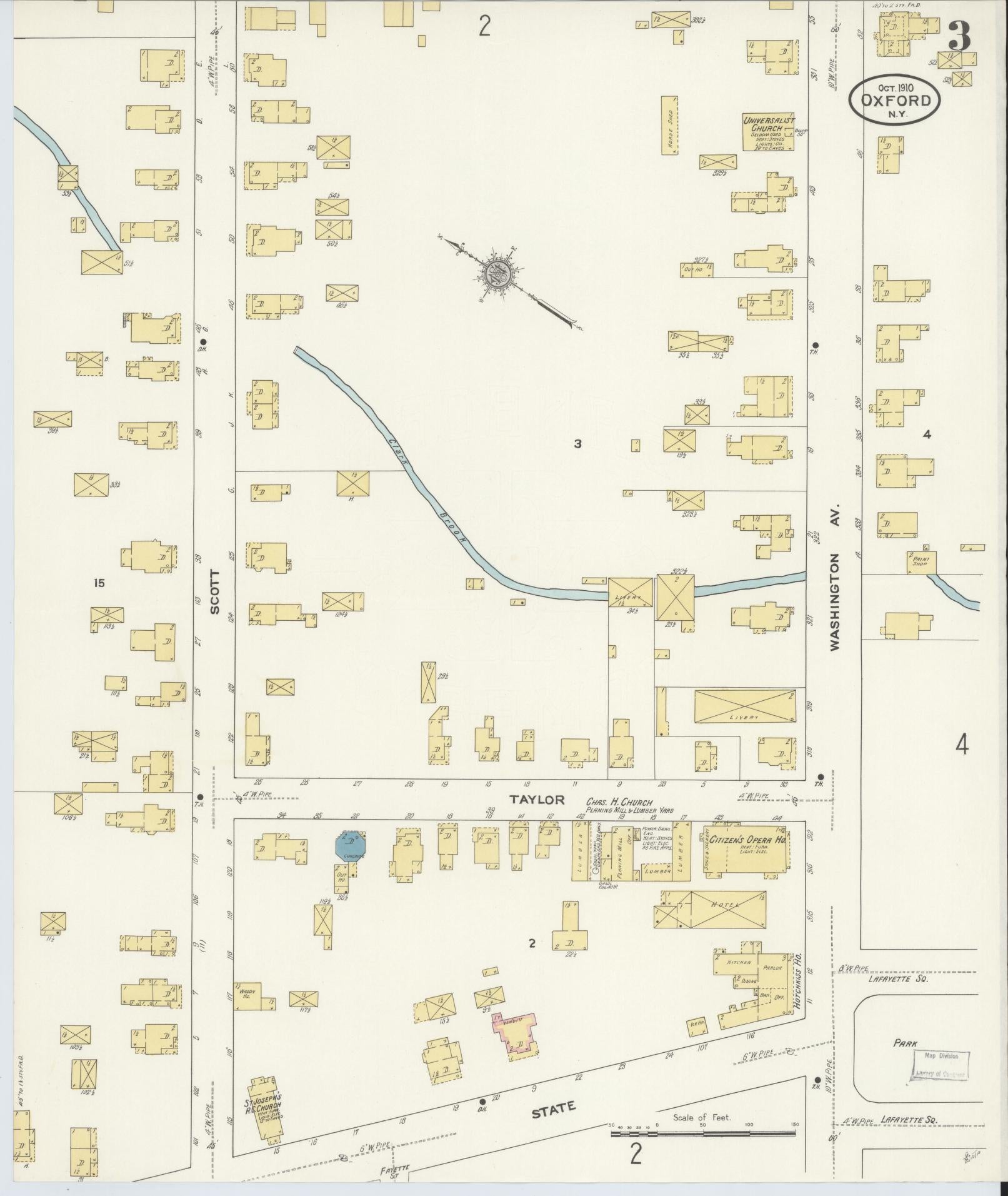 Sanborn Fire Insurance Map from Oxford, Chenango County, New York (1910), Sheet #0003 - Complete Map Set gallery image, historic Sanborn map, vintage wall art, New York New York